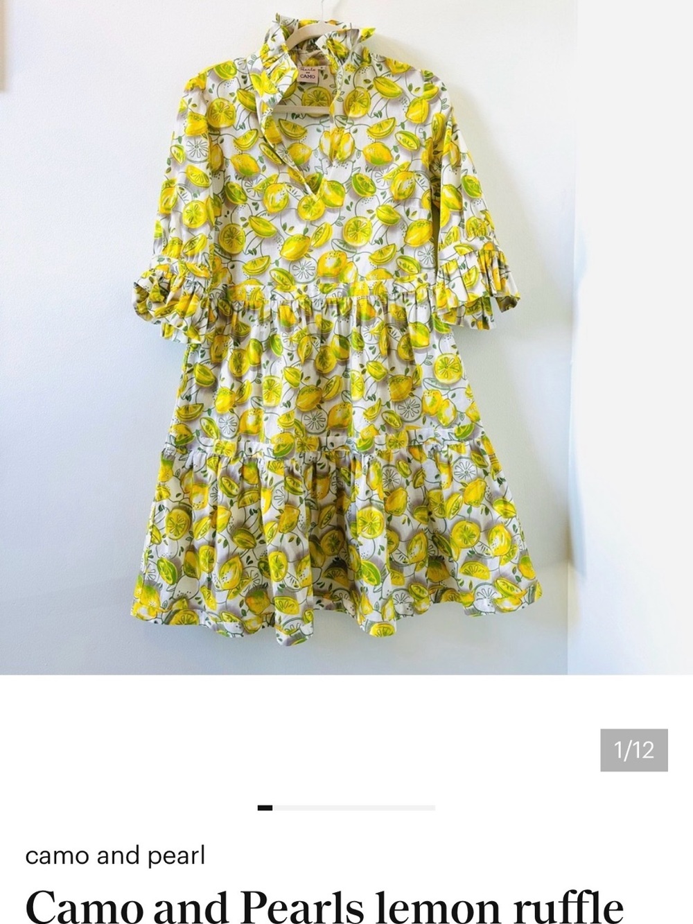 Camo and Pearls lemon ruffle dress size small